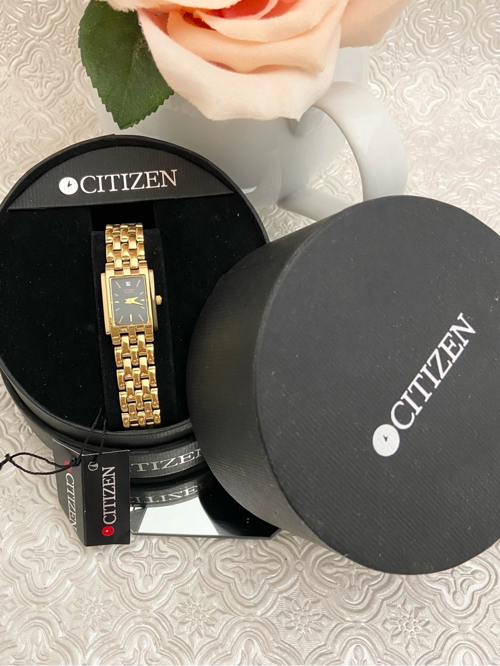 Vintage Citizen Diamond Accented Dial Tank Style Dress Watch with Box - Picture 2 of 16